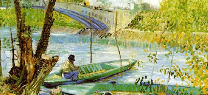 Vincent van Gogh schilderde graag taferelen die zich aan het water afspelen. Schilderij: Vincent van Gogh, Brug te Arles, 1888.