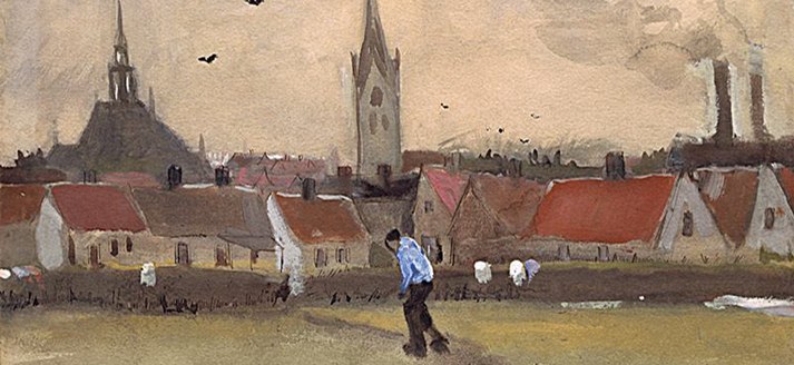 Zicht op de stad Den Haag met de Nieuwe Kerk, 1882