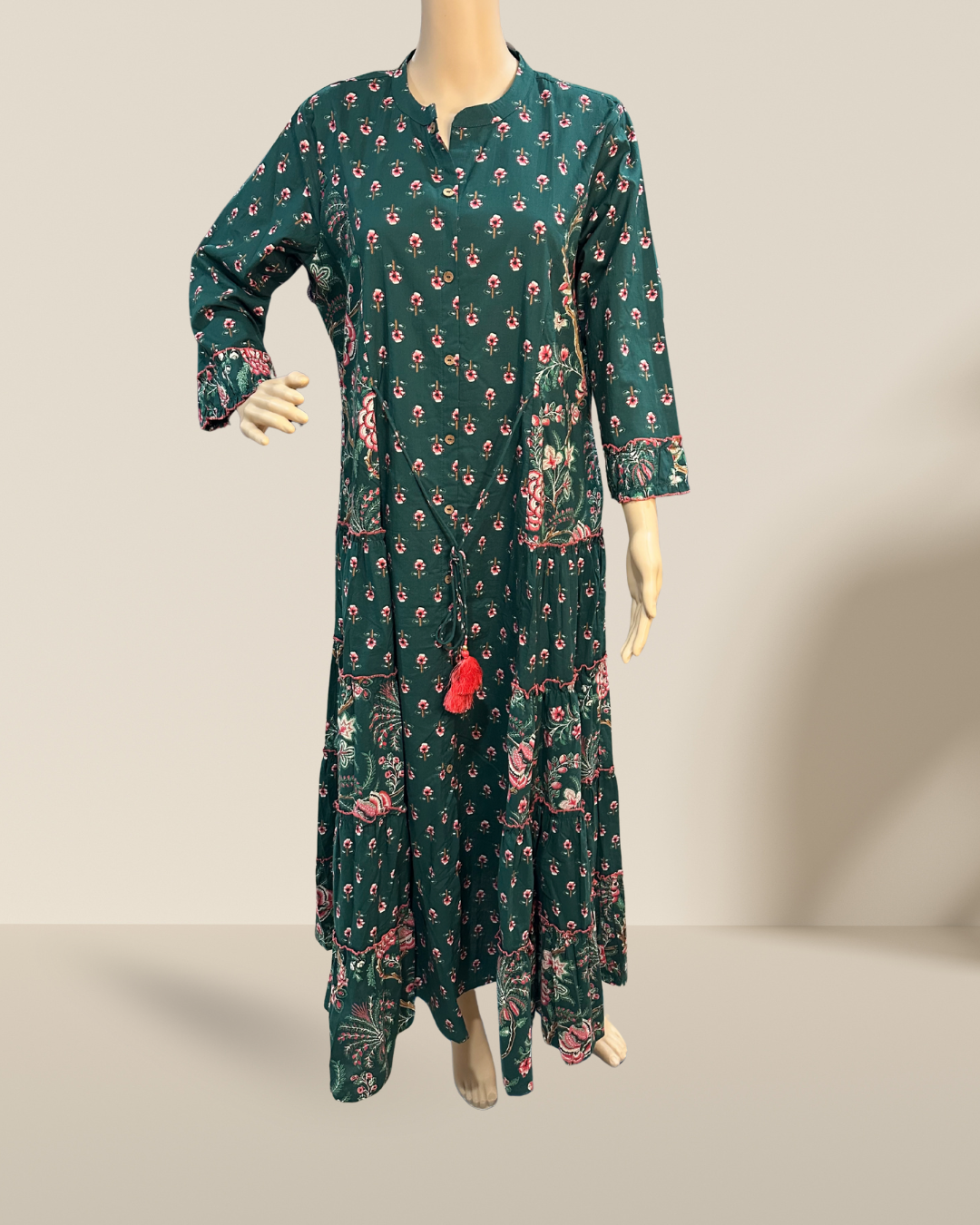 Green Cotton Maxi Dress with Floral Digital Print - Soft, breathable 100% Cotton - Label By Sana