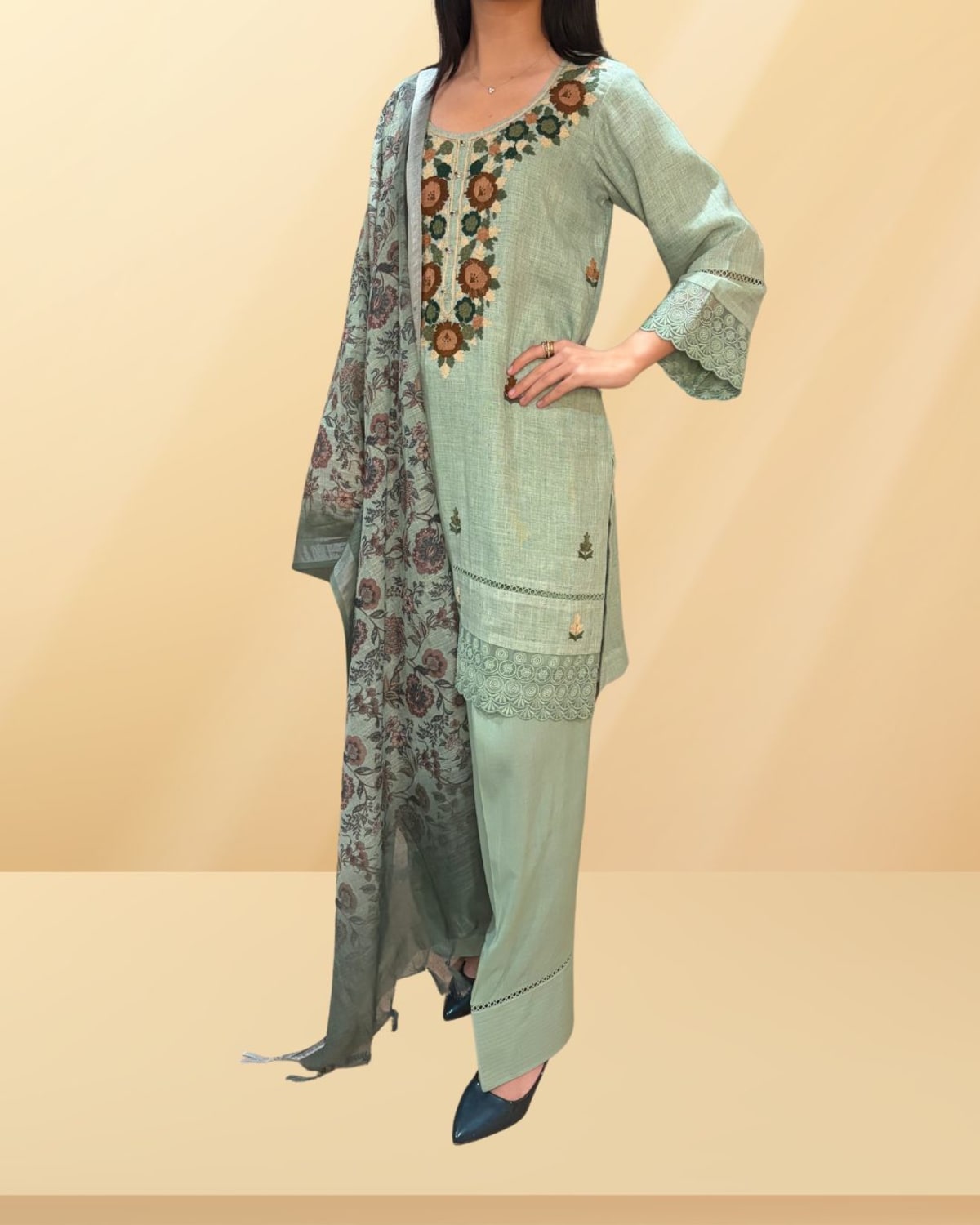 Linen Farshi Shalwar 3-Piece Suit - Linen - Label By Sana