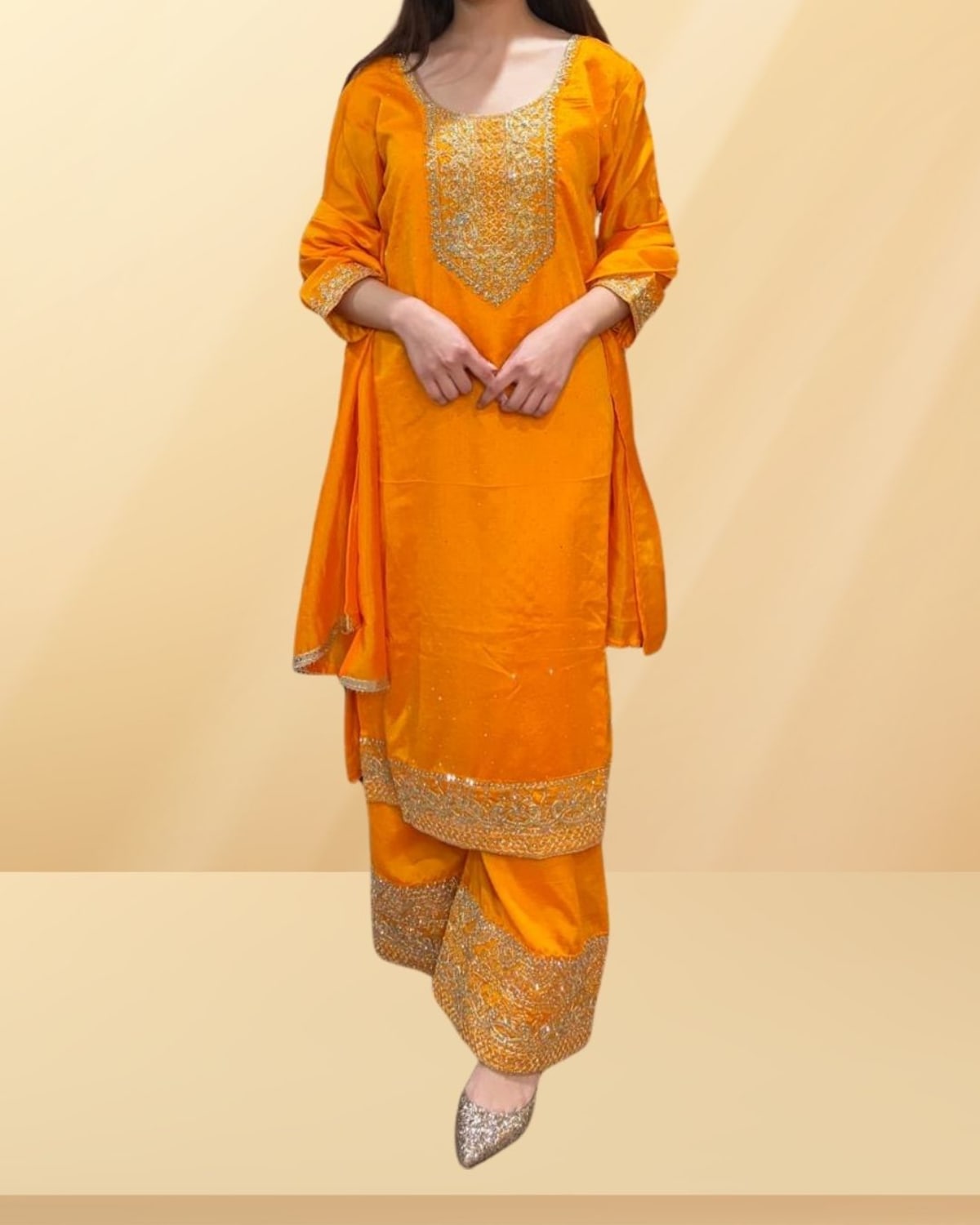 Orange Satin 3-Piece Suit
