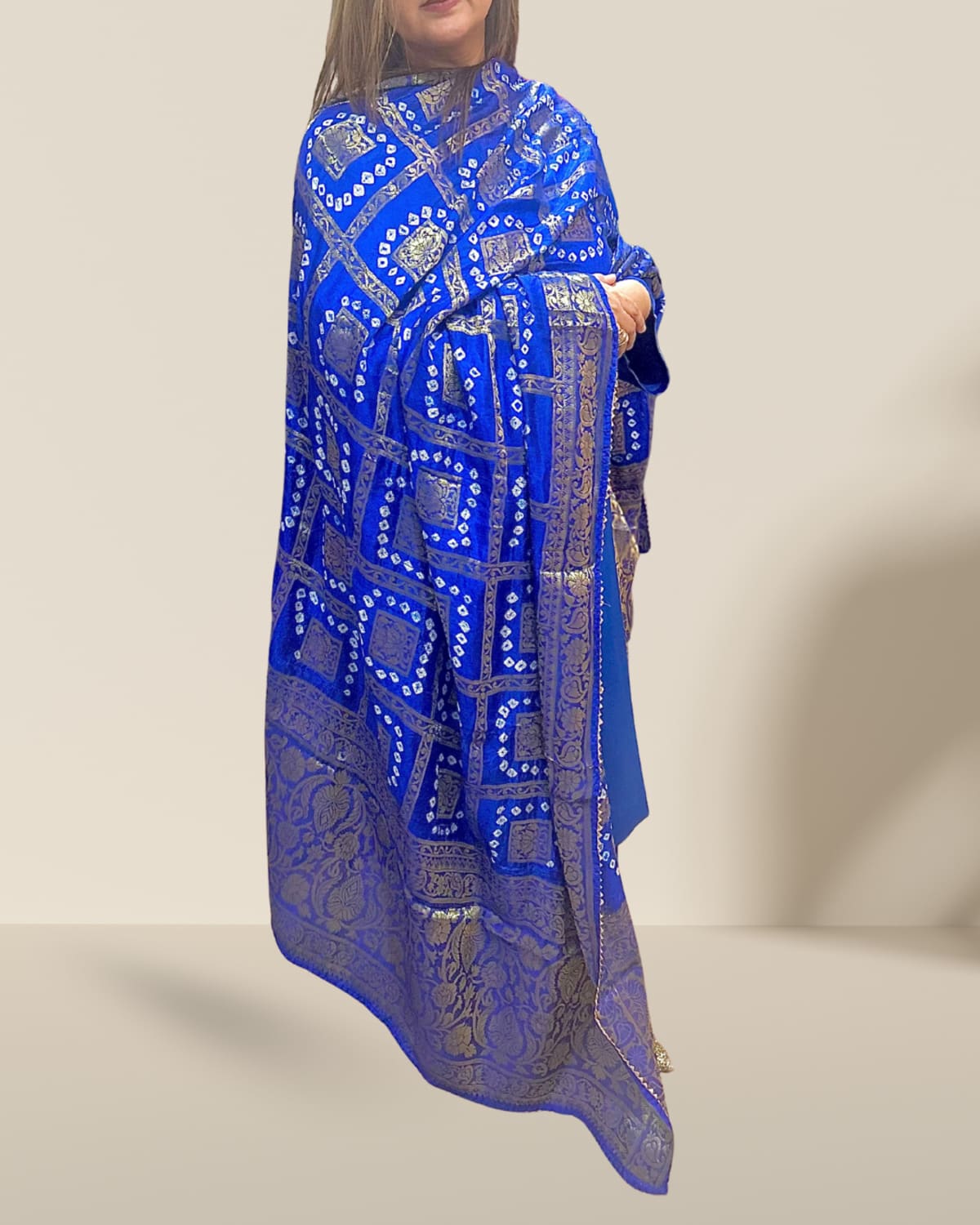 Blue Satin Silk Suit With Georgette Silk Dupatta