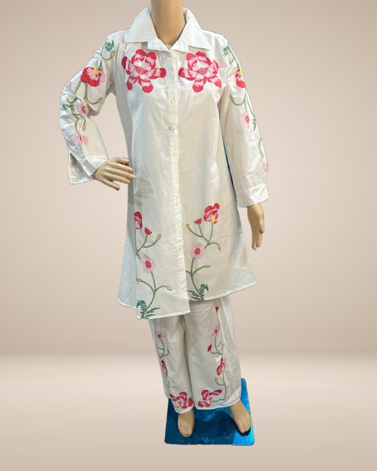 White Floral Co-Ord Set - Cotton - Label By Sana