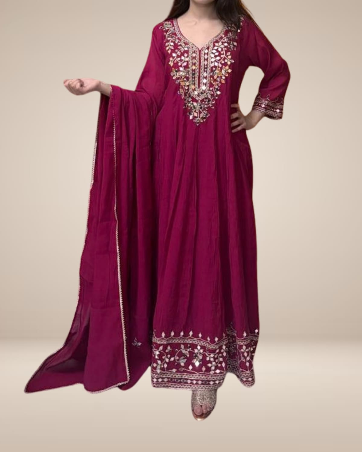 Rani Pink Mirror Work Anarkali Dress - Label By Sana