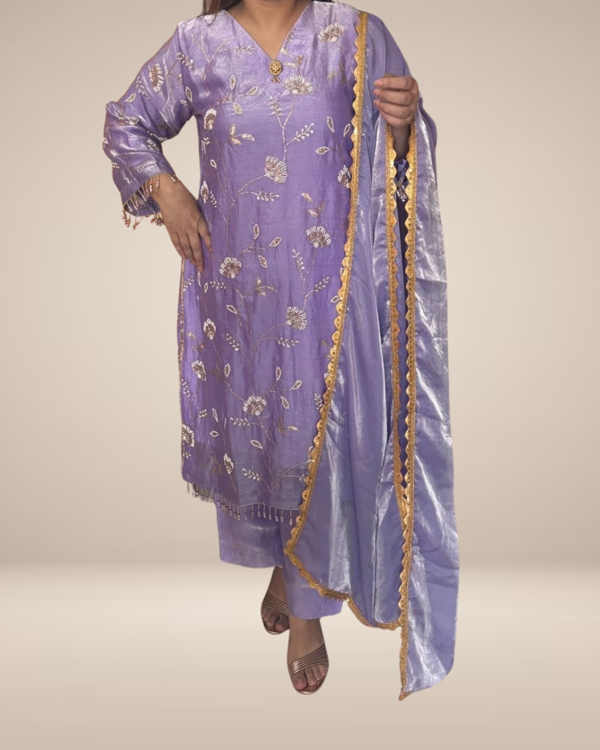 Lilac Tissue Silk Fully Embroidered Suit - Label By Sana