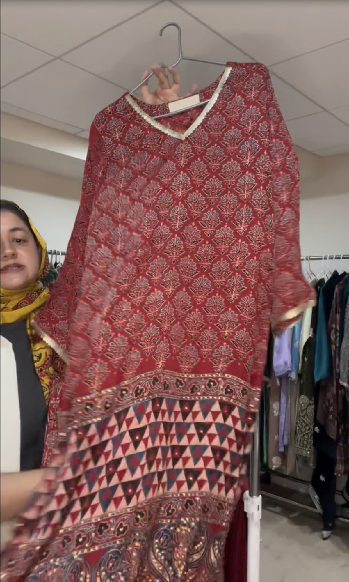 Handcrafted Maroon Ajrakh Printed Premium Cotton 3-Piece Suit - Modal Muslin  - Label By Sana