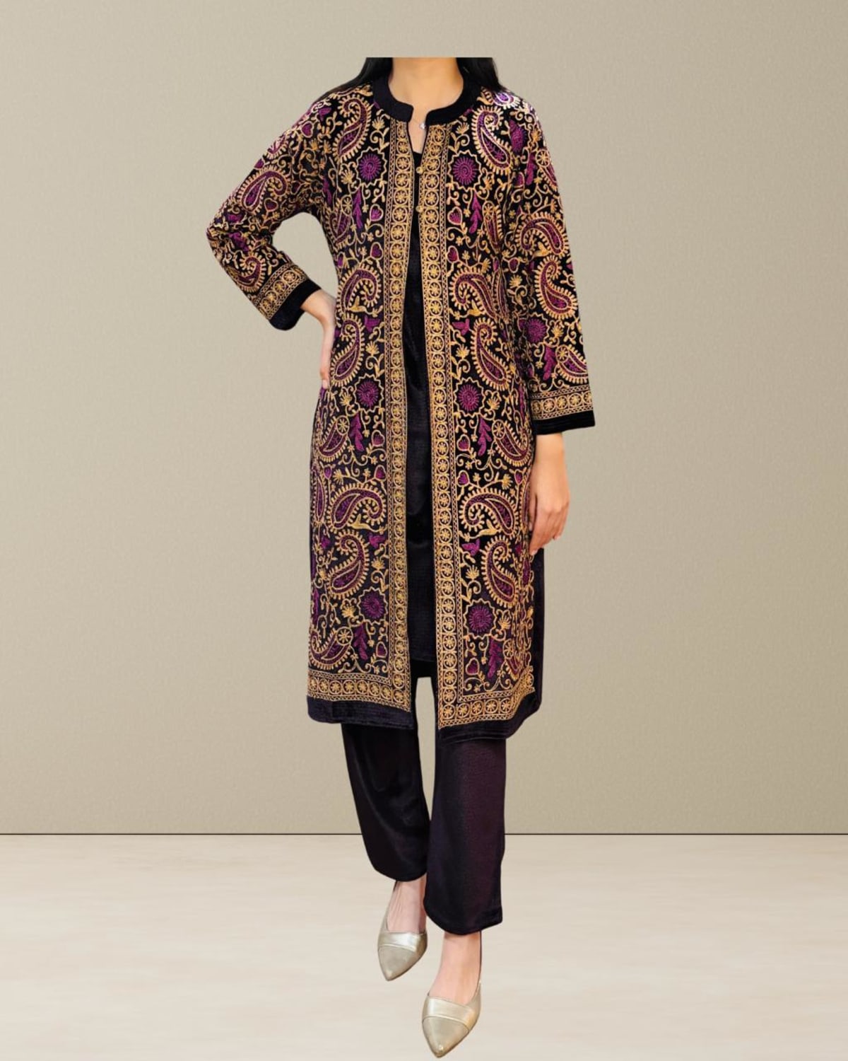 Holiday Glam in Velvet Elegance - Luxurious 3-Piece Embroidered Suit