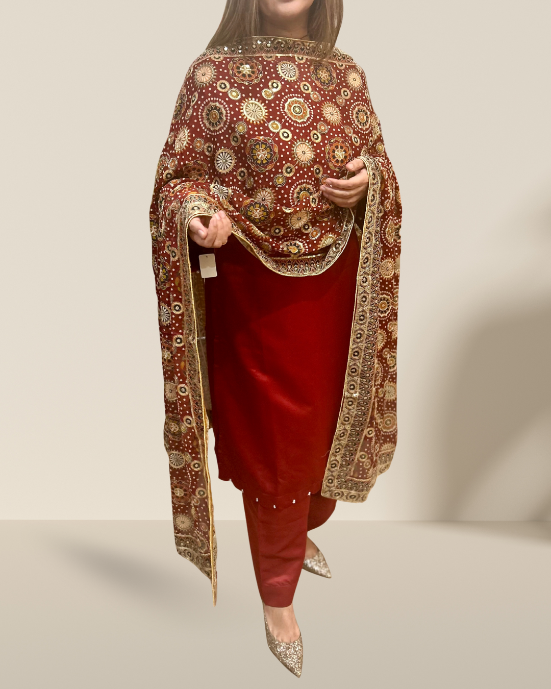 Maroon Satin Silk Suit