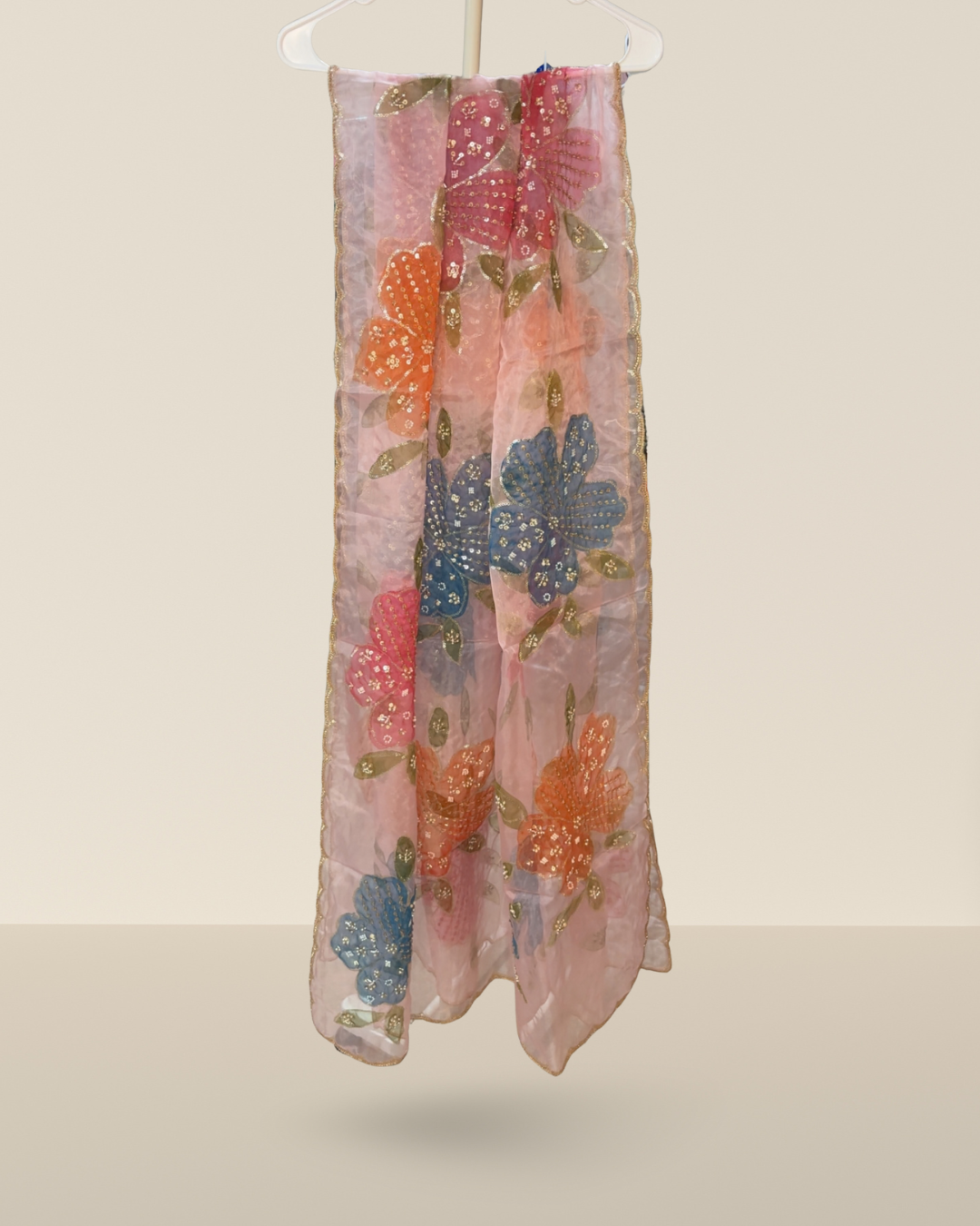 Blush Pink Floral Organza Dupatta - Organza - Label By Sana