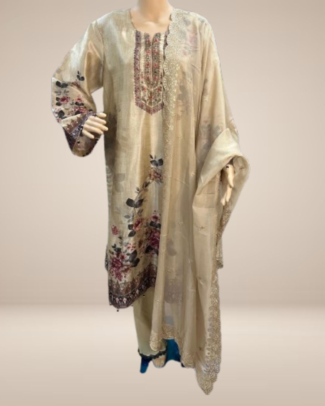 Ivory Tusser Silk Digitally Printed Suit