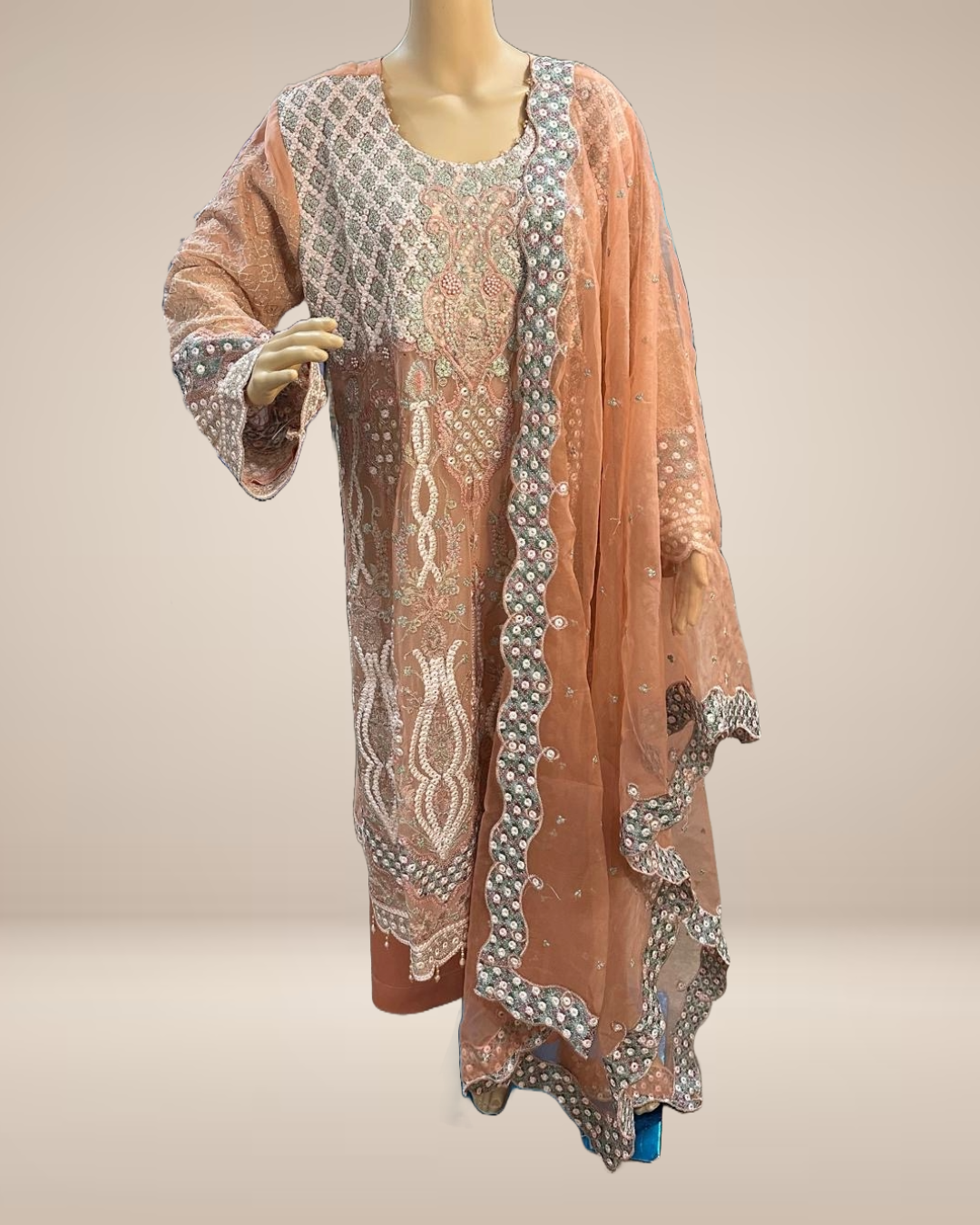Luxury Chiffon Peach Suit