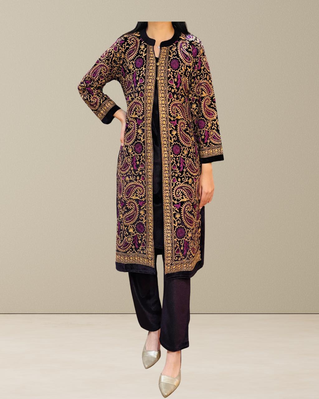 Holiday Glam in Velvet Elegance - Luxurious 3-Piece Embroidered Suit