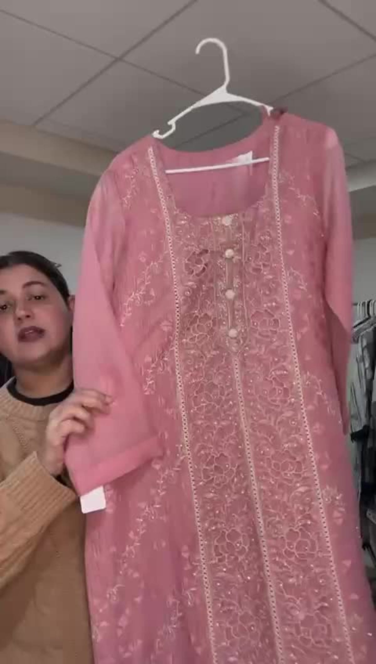 Dusty Pink Tissue Shimmer Cutwork Suit - Tissue Shimmer Silk Blend - Label By Sana