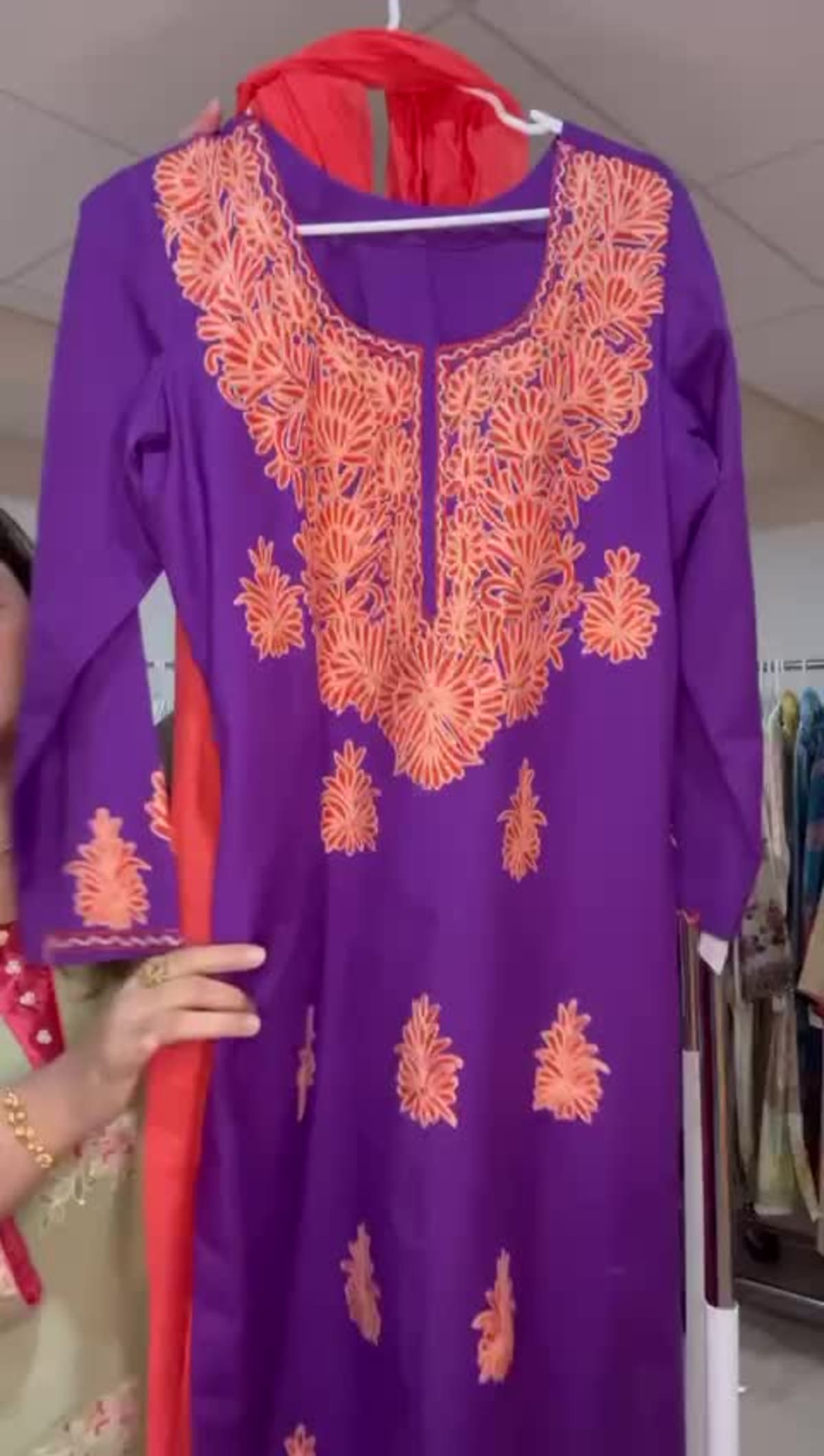Purple Kashmiri Embroidery Suit with Rust Orange Detailing - 3-Piece Tailored