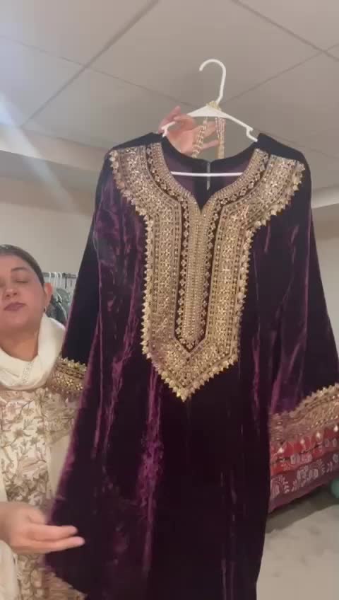 Luxury Deep Purple Kaftan Dress with Pearl Embroidery
