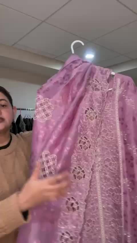 Lavender Tissue Shimmer Embroidered Cutwork Suit