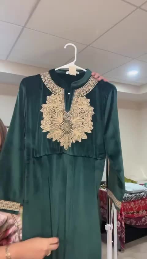 Winter Royalty in Green Velvet - Stunning Embroidered Anarkali Ensemble