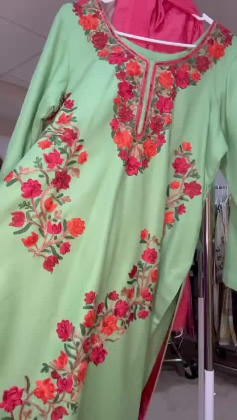 Light Green Kashmiri Embroidery Suit - Handcrafted Traditional Style
