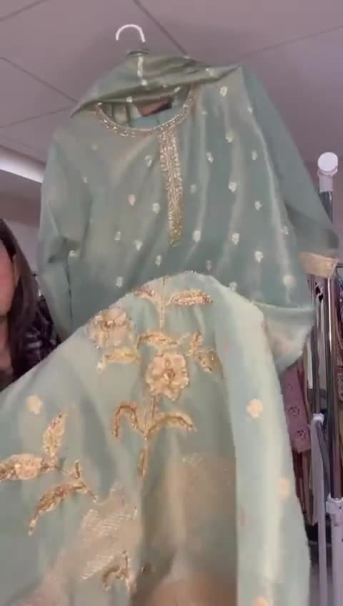 Tissue Shimmer 3-Piece Outfit with Organza dupatta - Embellished detailing, hand-embellished accents, and trousers. - Label By Sana