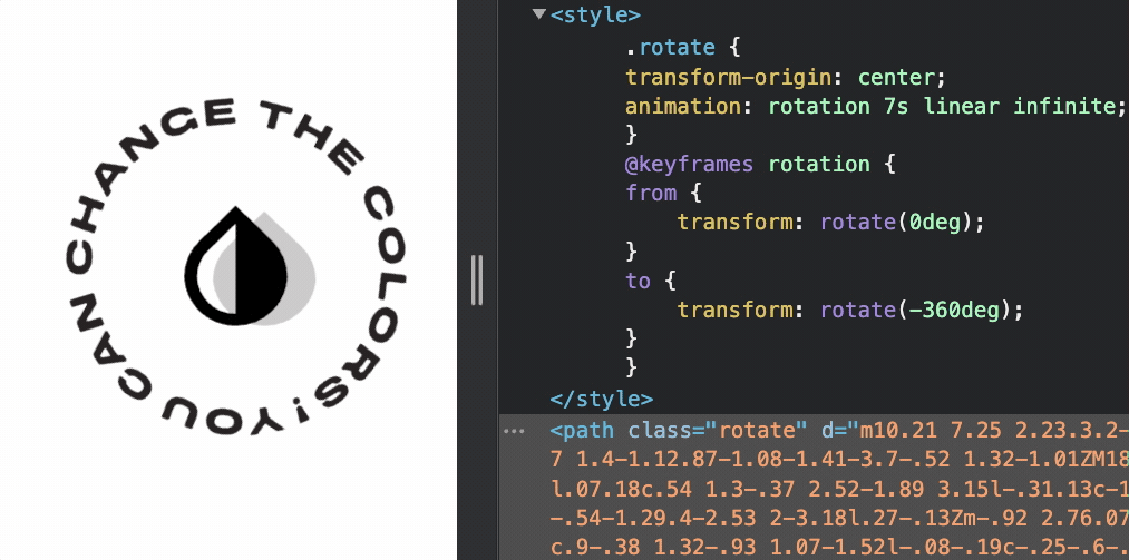 circle rotates as javascript constantly changes the in-line style on an svg circle