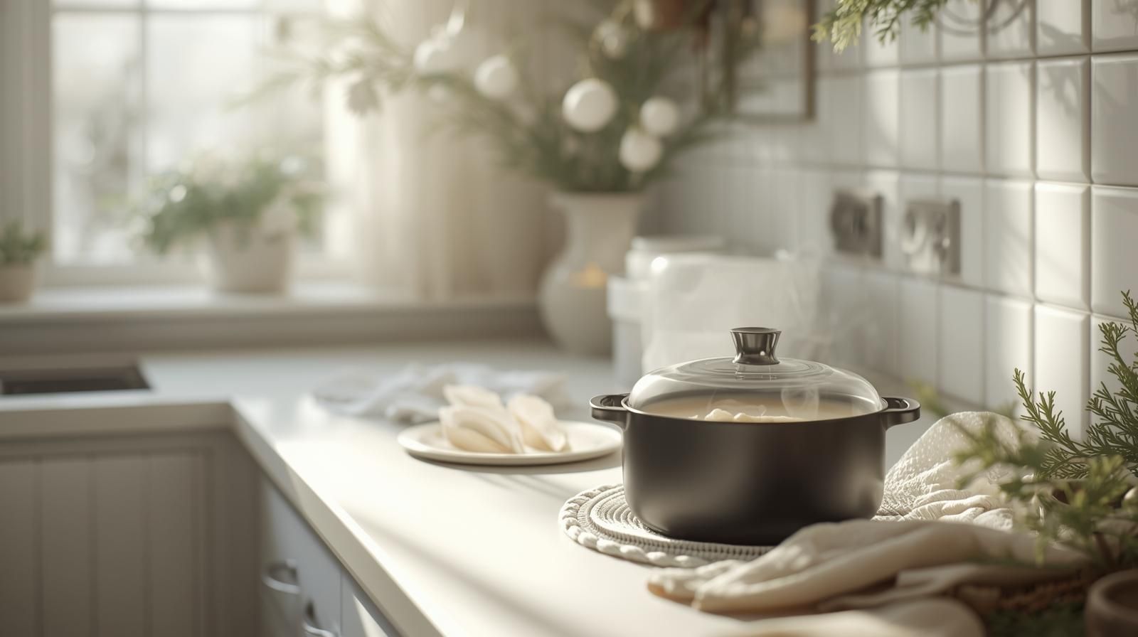 Casserole de cuisson lente sur un plan de cuisine