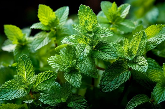 Feuilles de menthe poivrée fraîches dans la nature