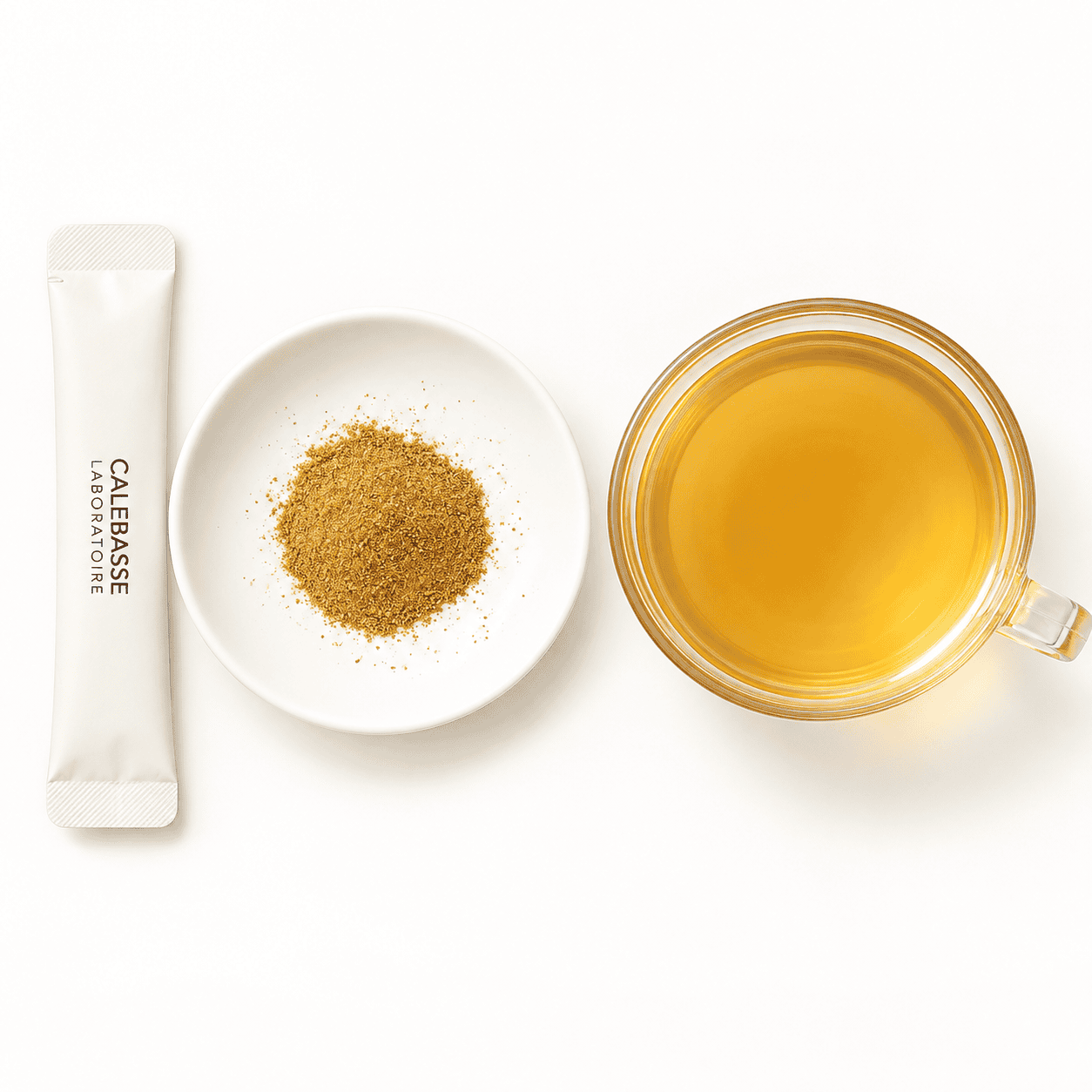The sachet, the powder and the prepared glass