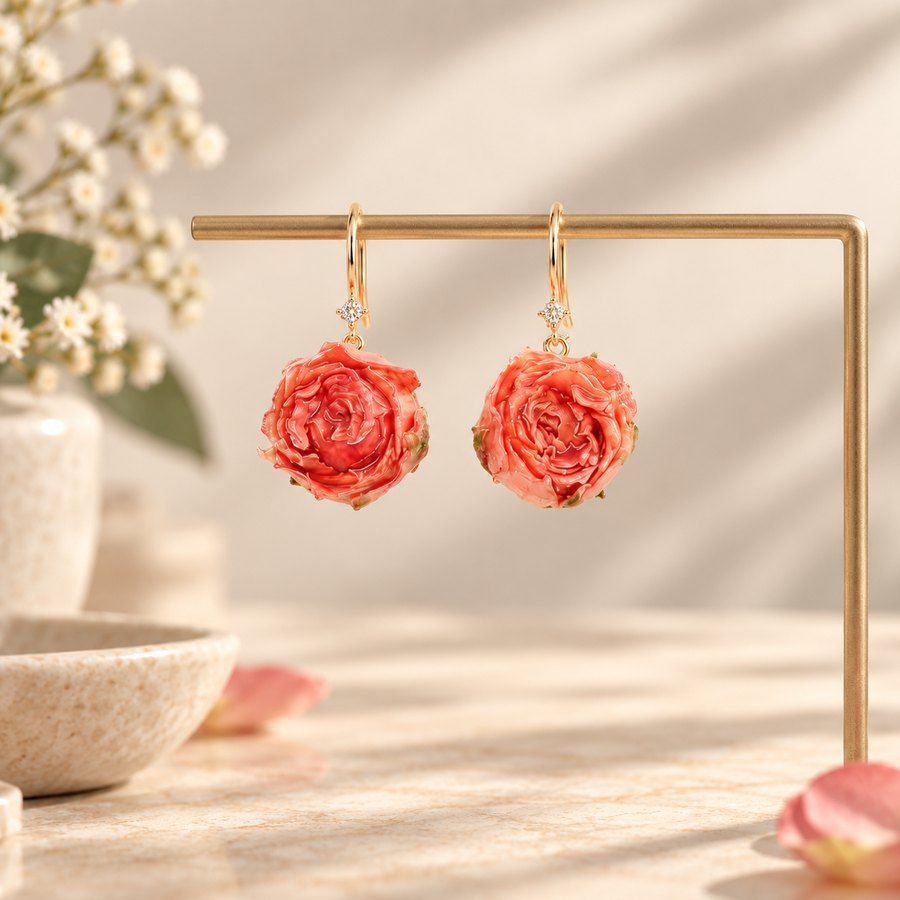 Boucles d’oreilles en forme de roses corail