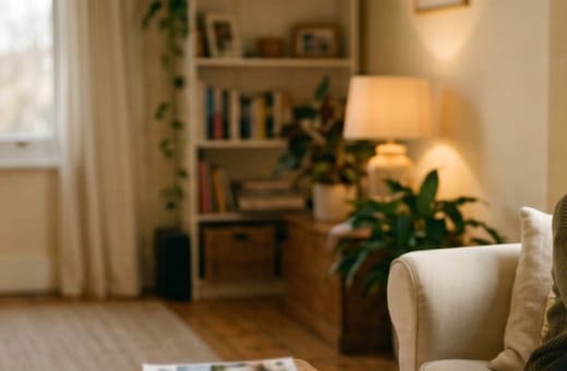 Une femme assise dans un canapé, la tête appuyée sur la main