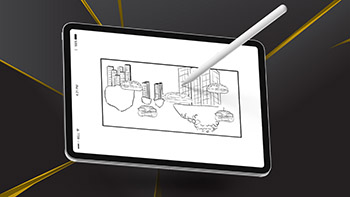 Staryboard drawing with flying cars and a floating city