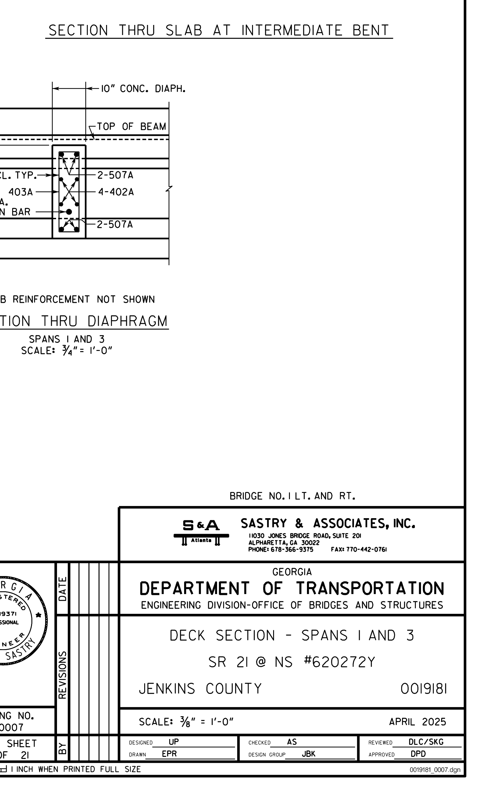 SECTION THRU SLAB AT INTERMEDIATE BENT; SECTION THRU DIAPHRAGM