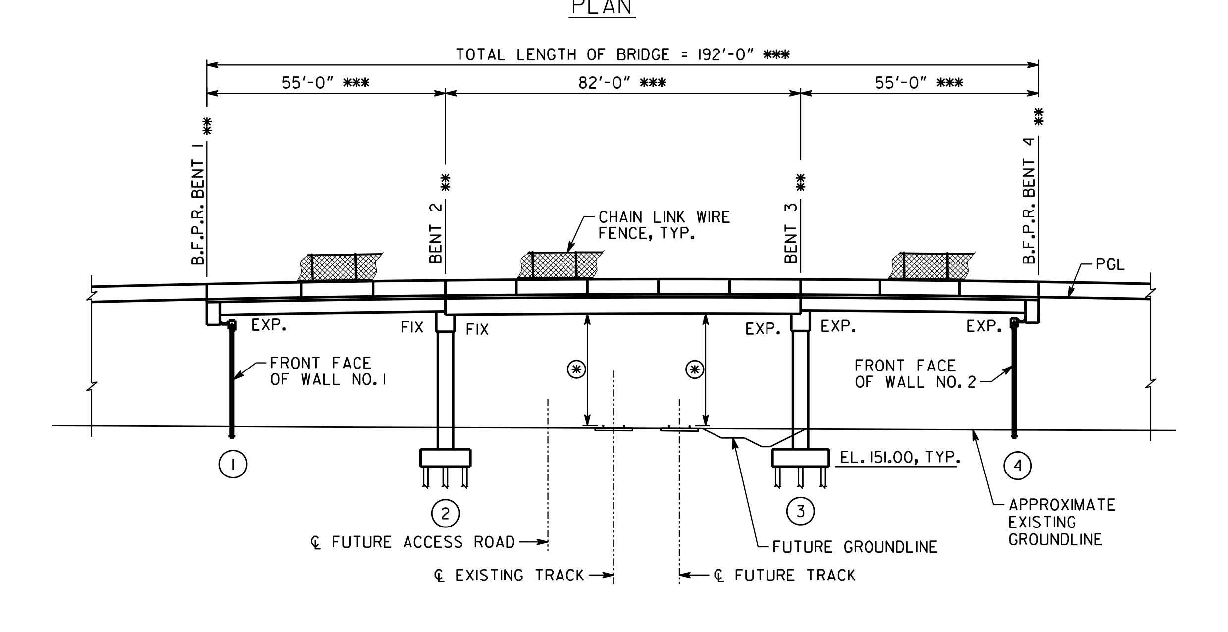 Bridge Plan And Elevation With Bents Walls And Track Alignment