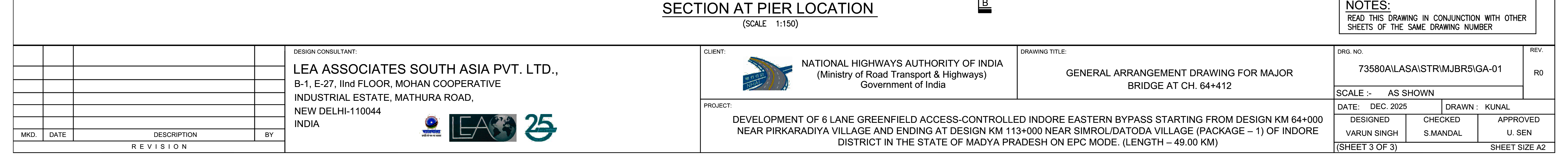 GENERAL ARRANGEMENT DRAWING FOR MAJOR BRIDGE AT CH. 64+412