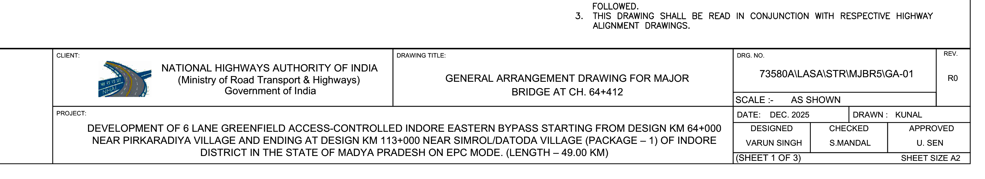 GENERAL ARRANGEMENT DRAWING FOR MAJOR BRIDGE AT CH. 64+412