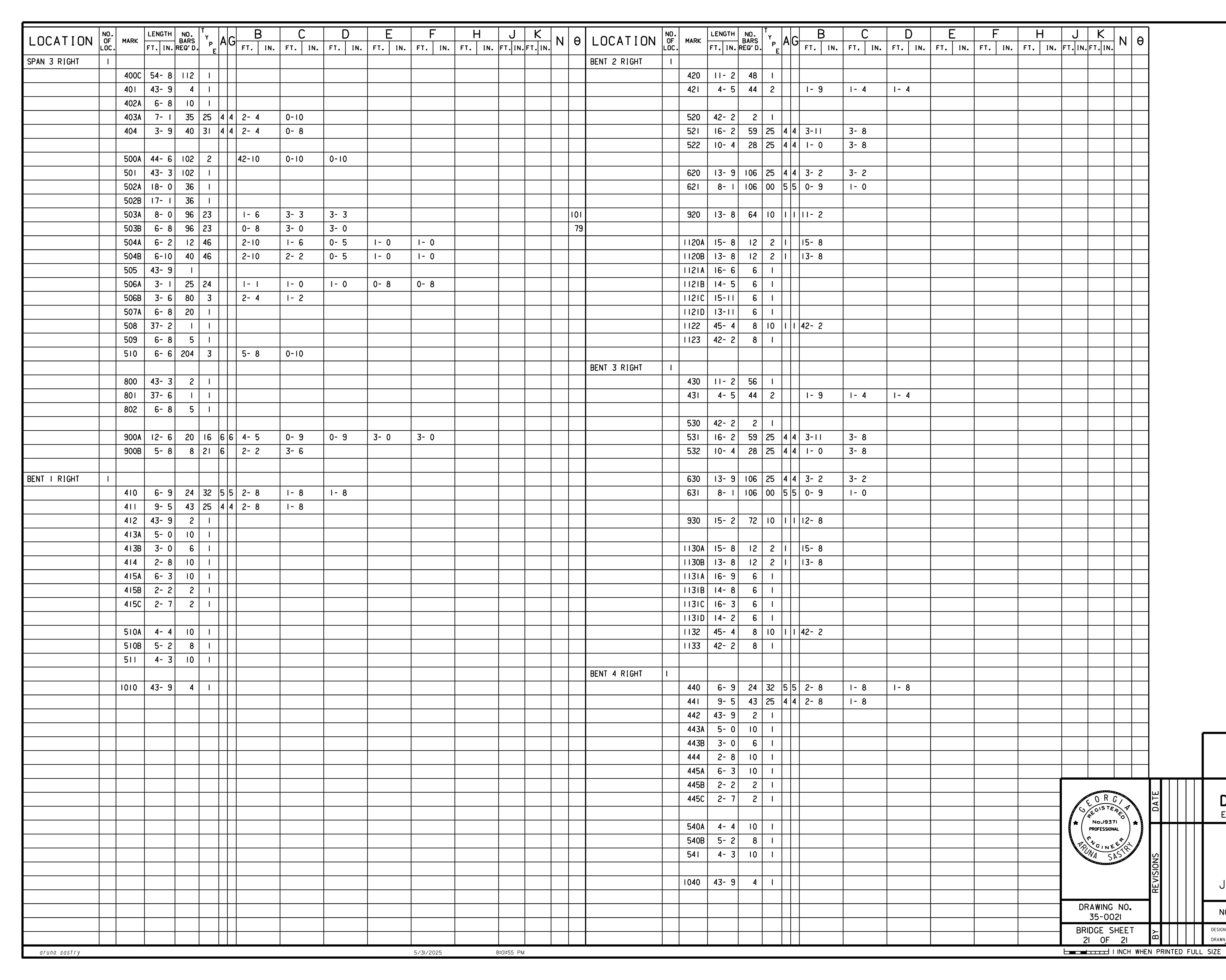 BAR REINFORCING SCHEDULE - 3