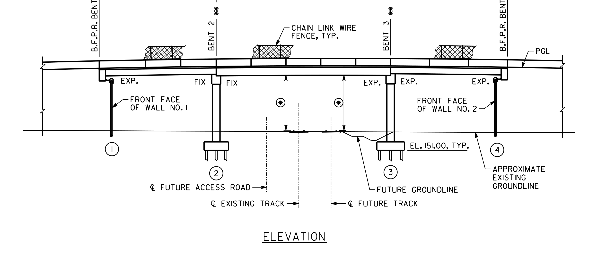 Bridge Bent Elevation With Walls And Fence