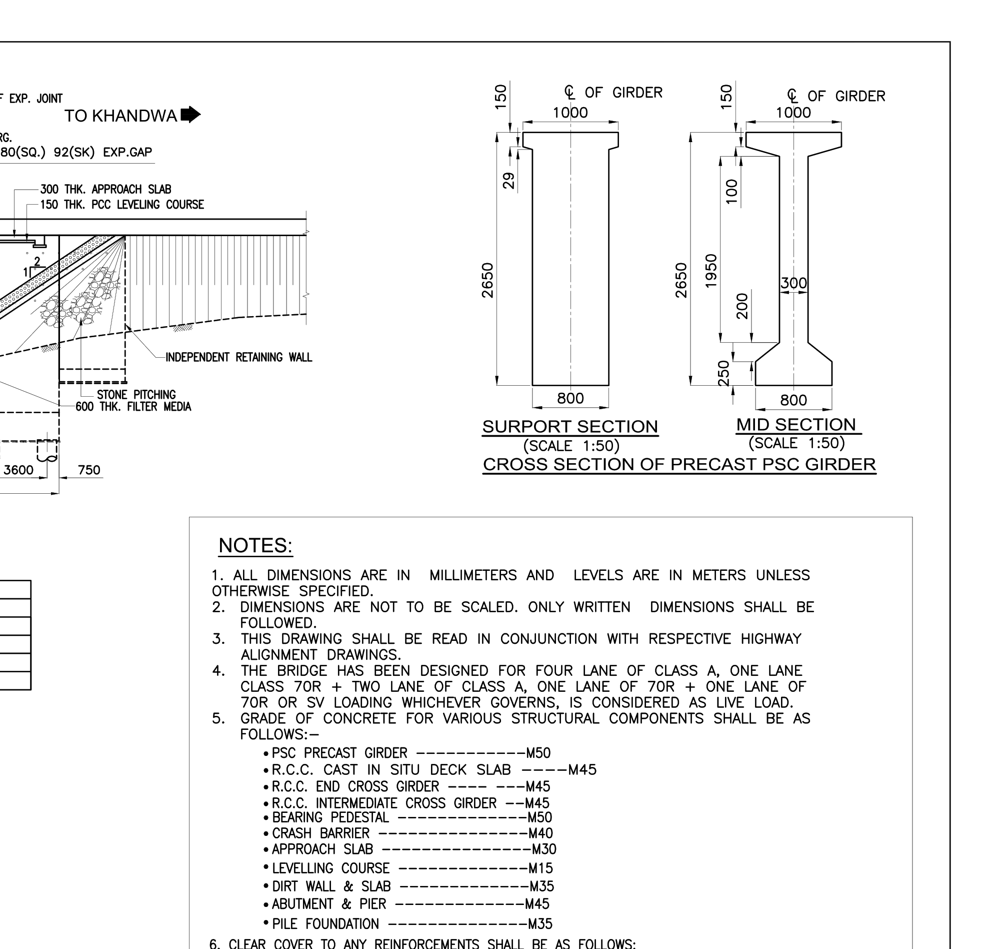 p02_r02 cross section of precast psc girder surport section scale 1 50 mid section scale 1 50