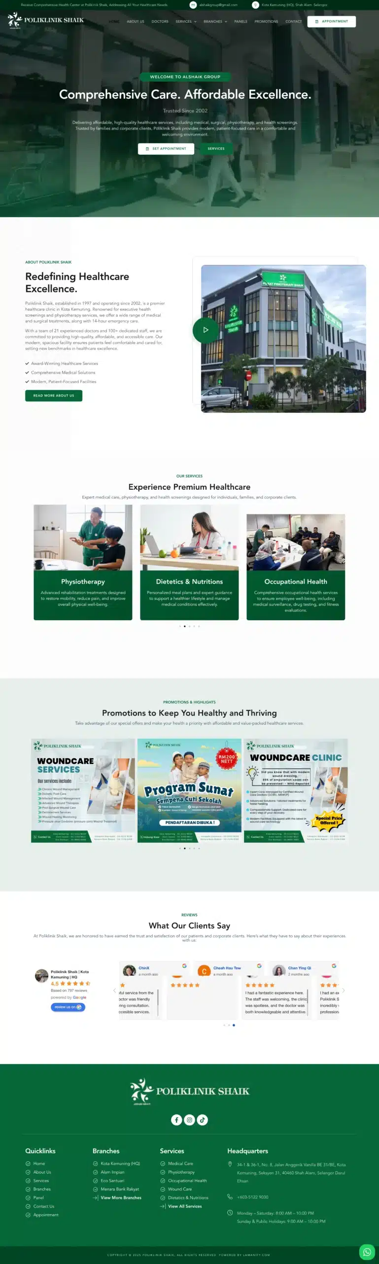 Al-Shaik Group Clinic — Full Page Design Preview
