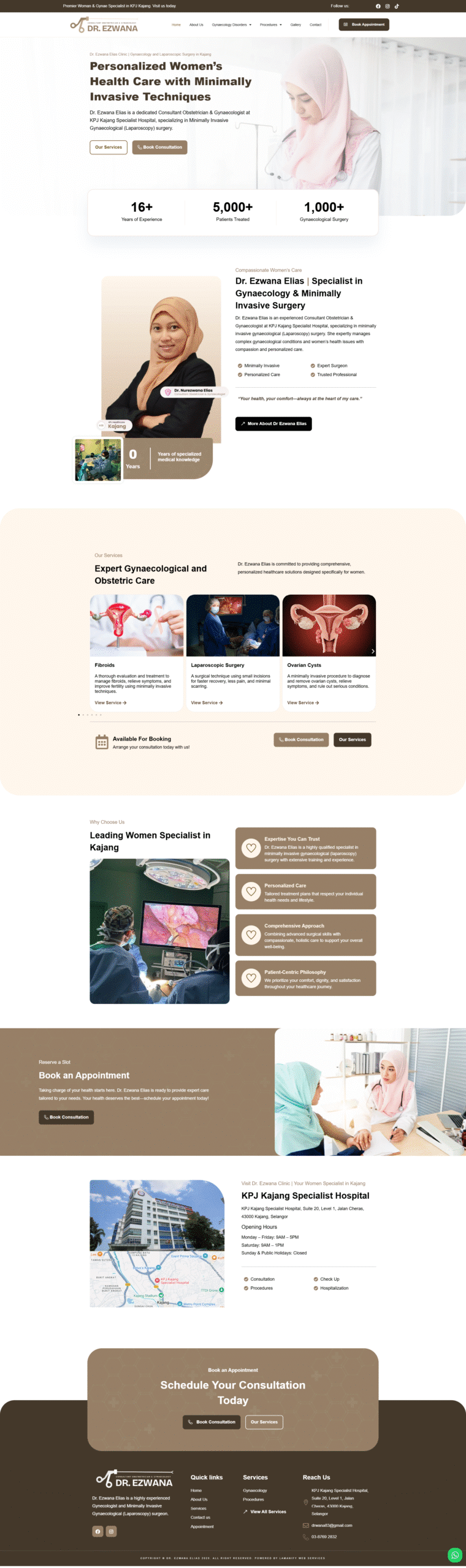 Dr. Nur Ezwana Clinic — Full Page Design Preview