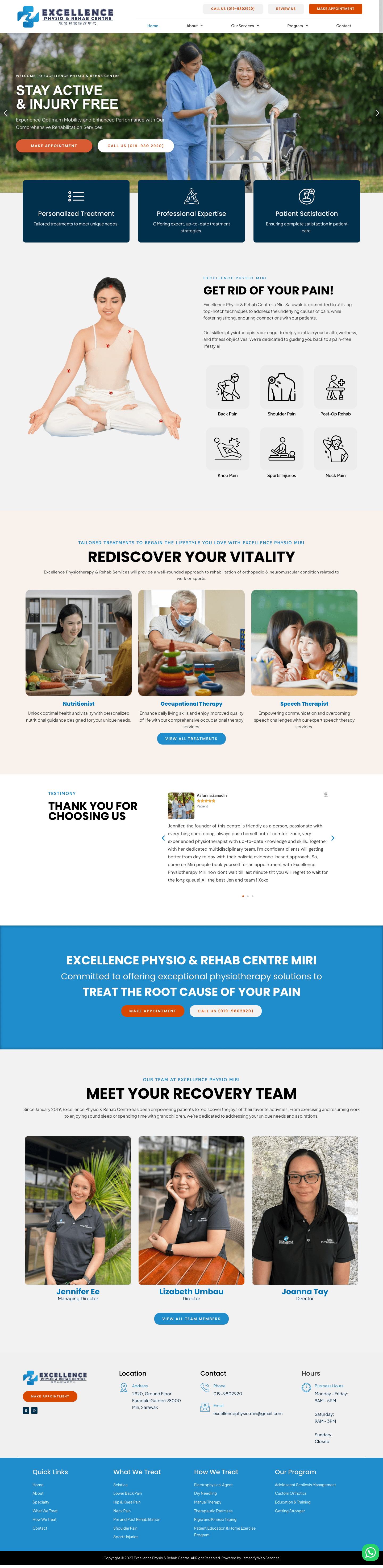 Excellence Physio Miri — Full Page Design Preview
