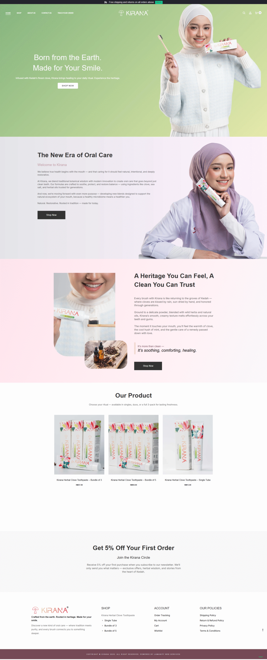 Kirana Oral Care — Full Page Design Preview