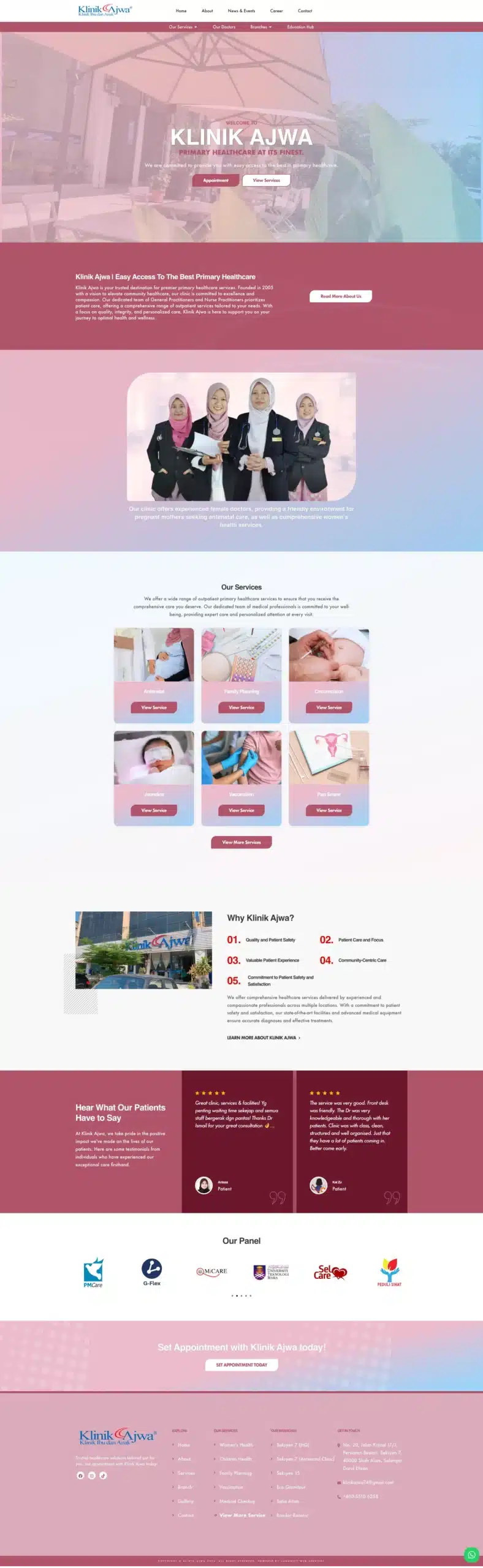 Klinik Ajwa — Full Page Design Preview