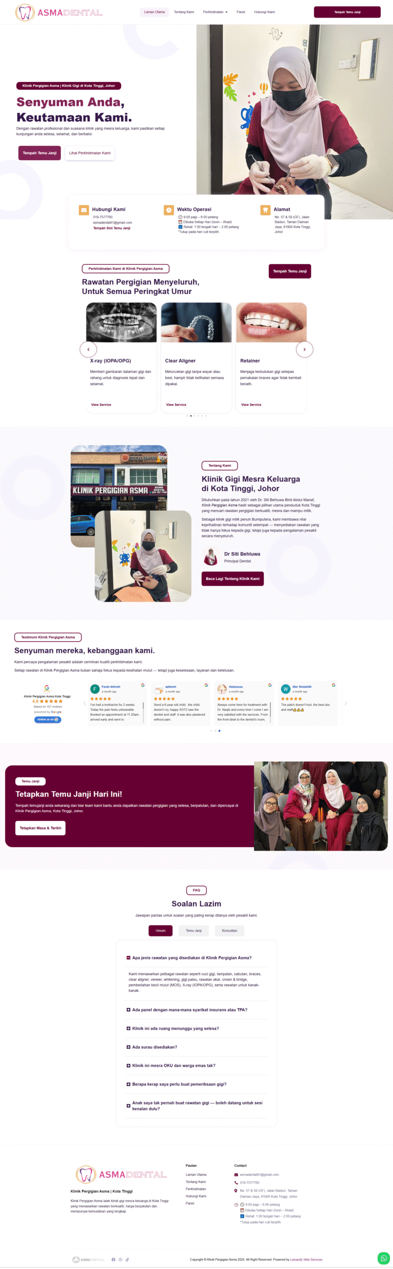 Klinik Pergigian Asma — Full Page Design Preview