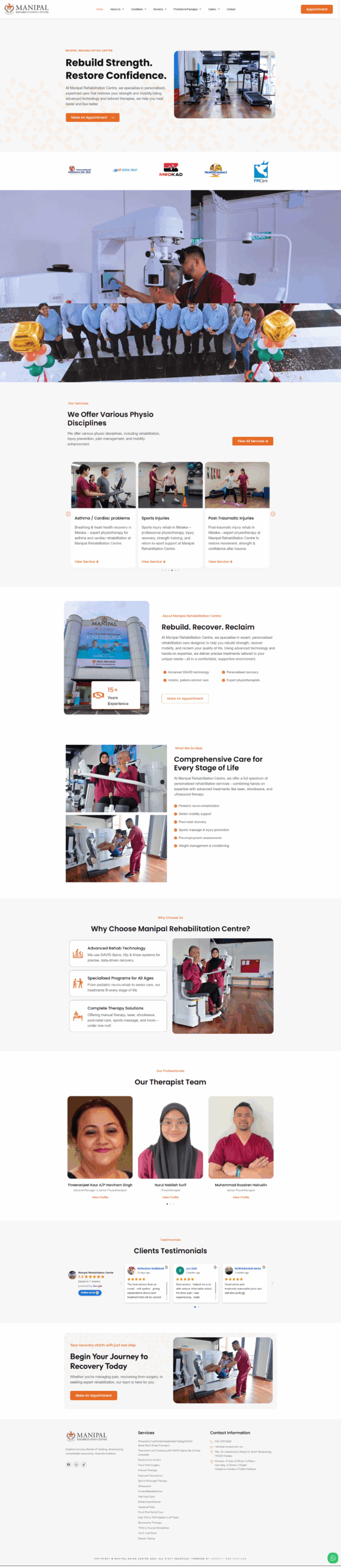 Manipal Rehab Centre — Full Page Design Preview