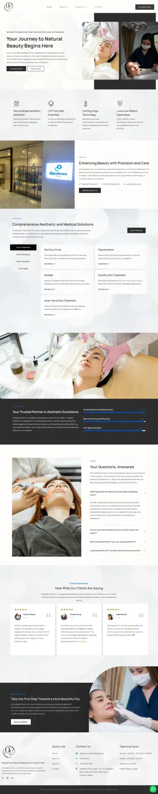 Opulence Clinic — Full Page Design Preview
