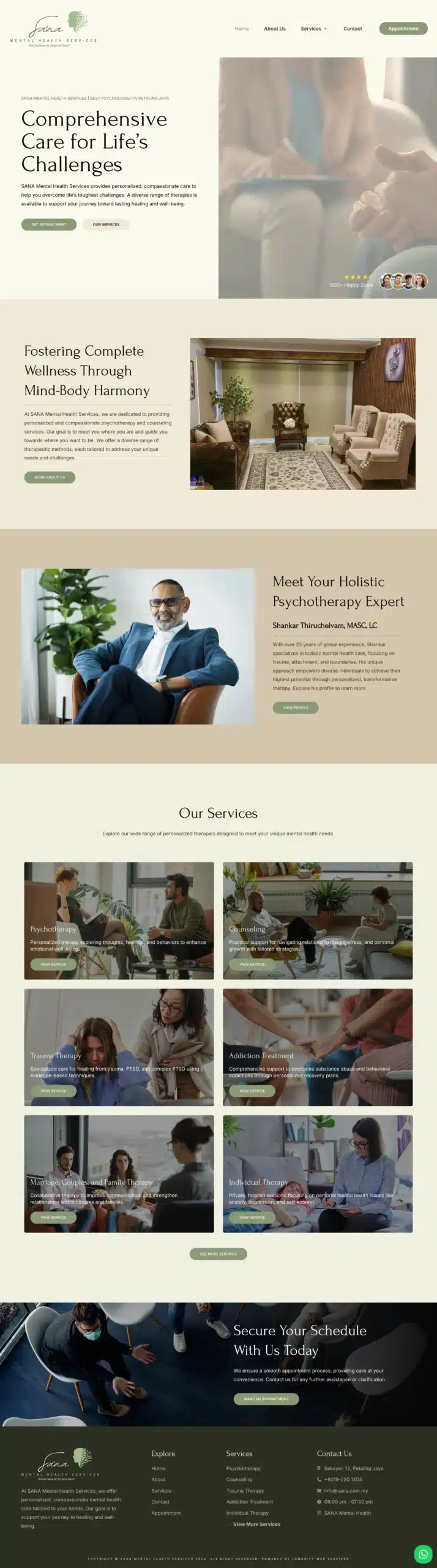 SANA Mental Health — Full Page Design Preview