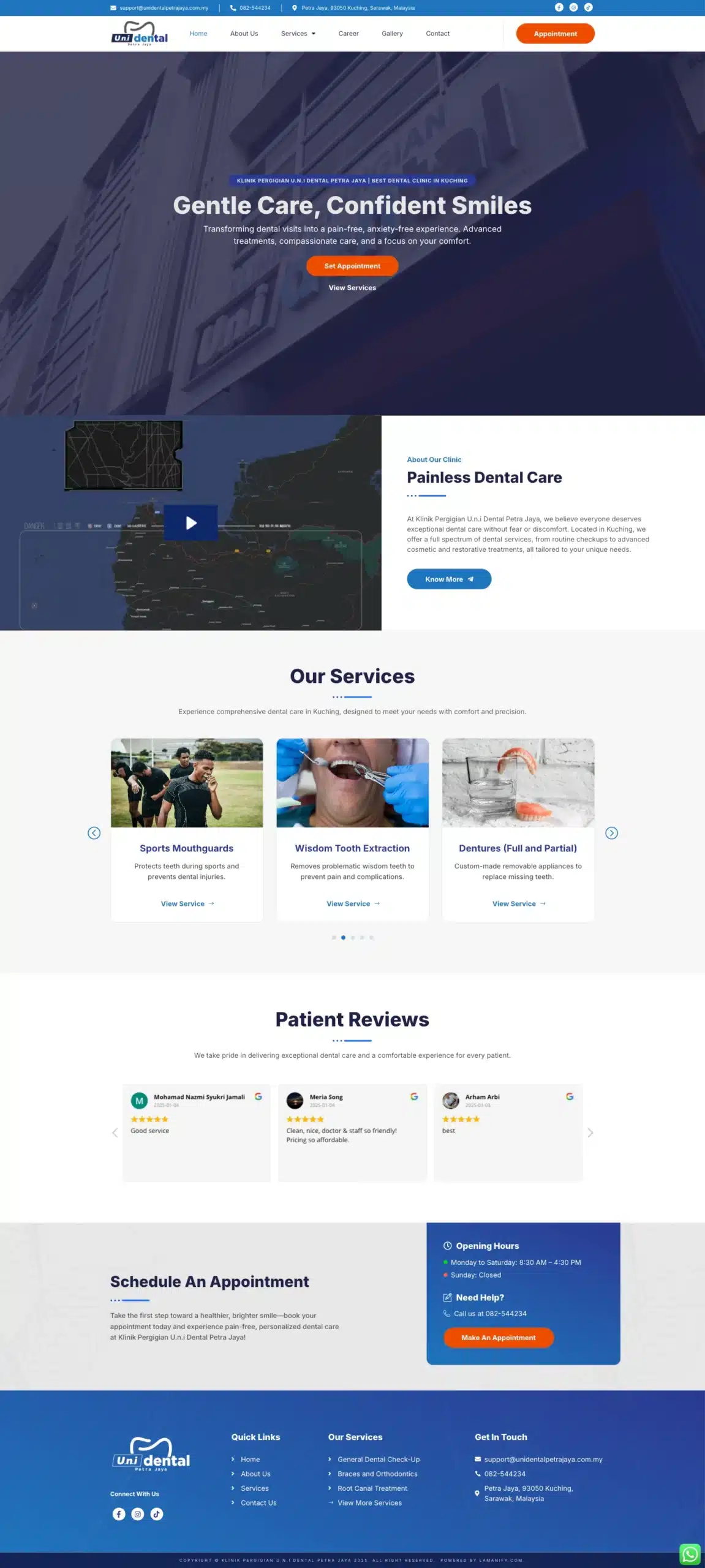 U.N.I Dental Petra Jaya — Full Page Design Preview