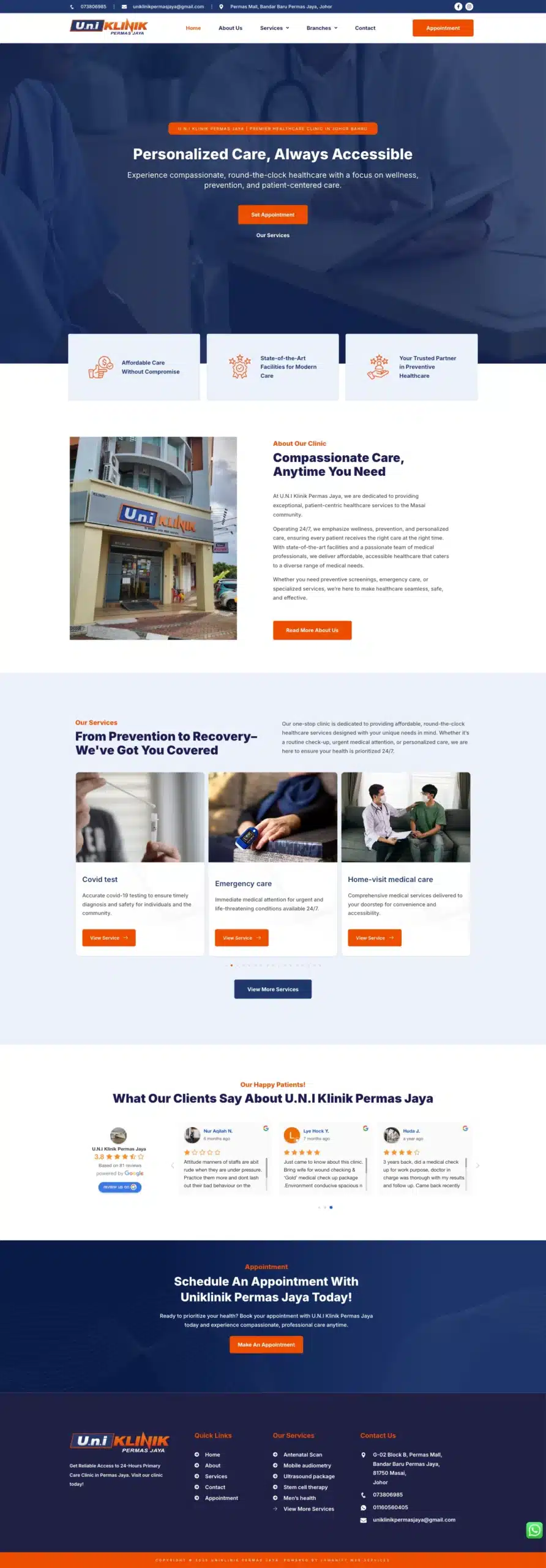 U.N.I Klinik Permas Jaya — Full Page Design Preview