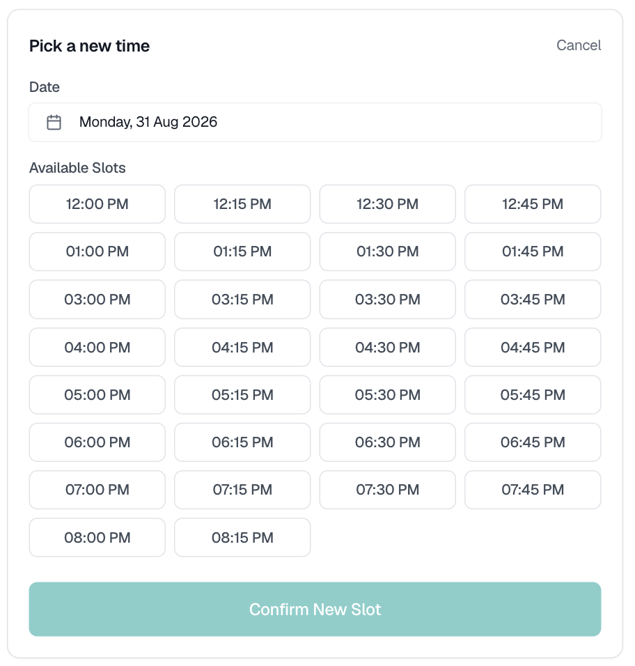 LamaniHub 1-Click Patient Reschedule Flow