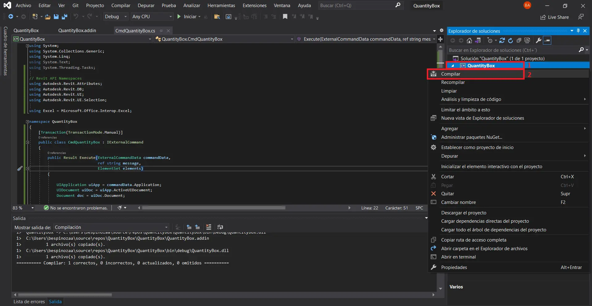 Compilar proyeto con la API de Revit